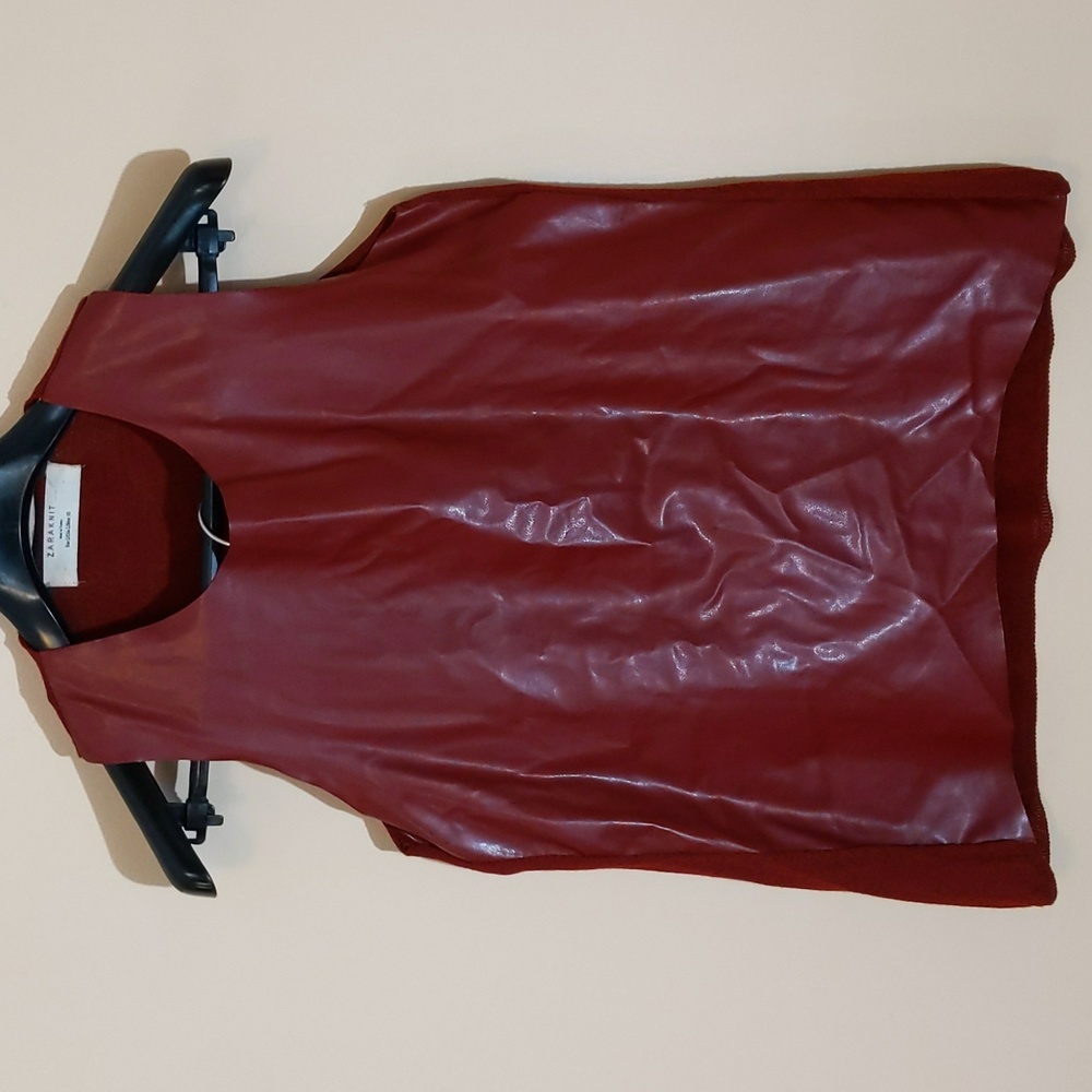 Zaraknit| Burgundy Sleeveless Vegan Leather Top With Acrylic Nylon Blend Back